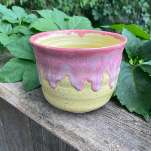 pink & yellow drippy glaze planter