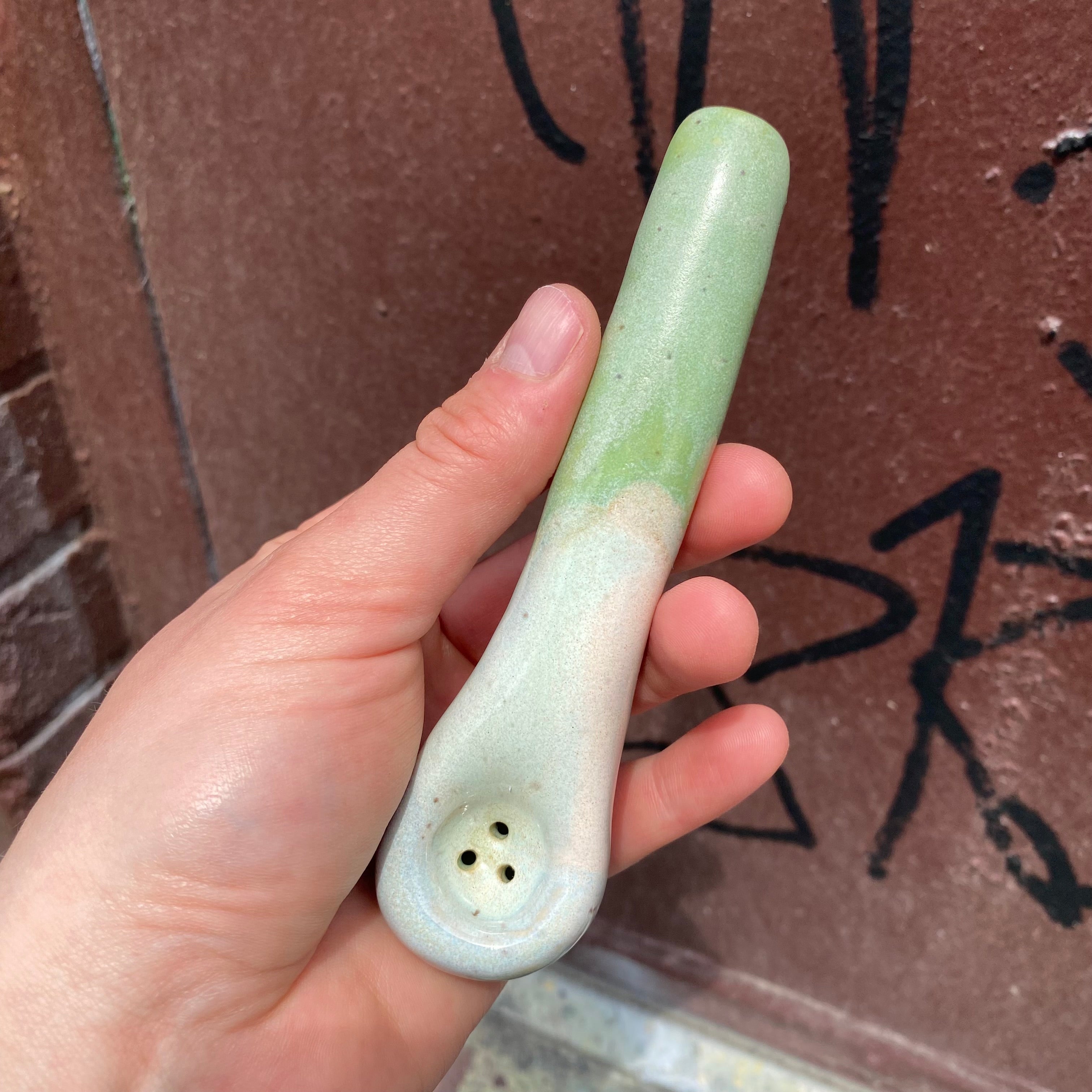 pastel green glazy spoon