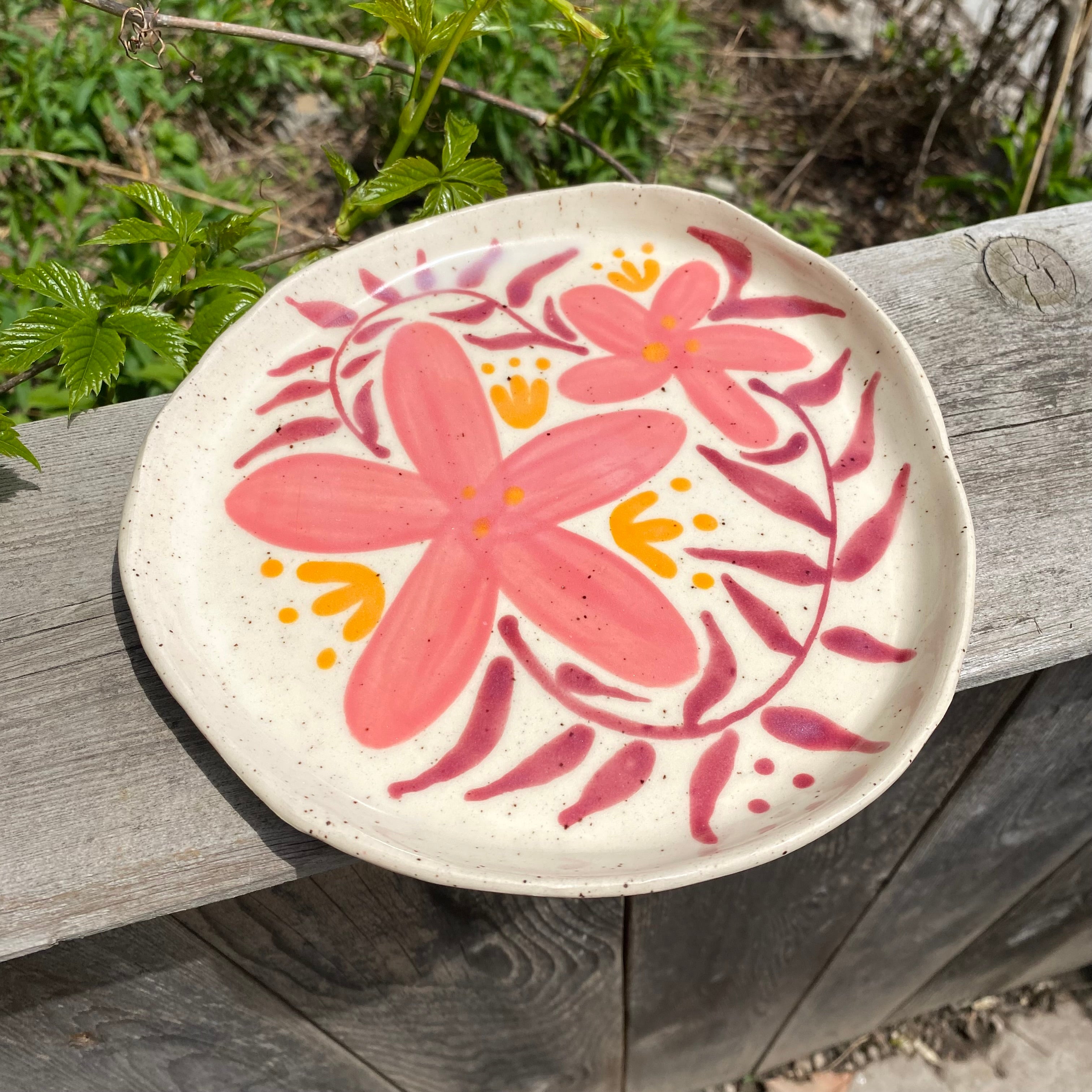 pink floral plate