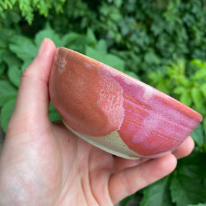 small pink coral turquoise glazy bowl