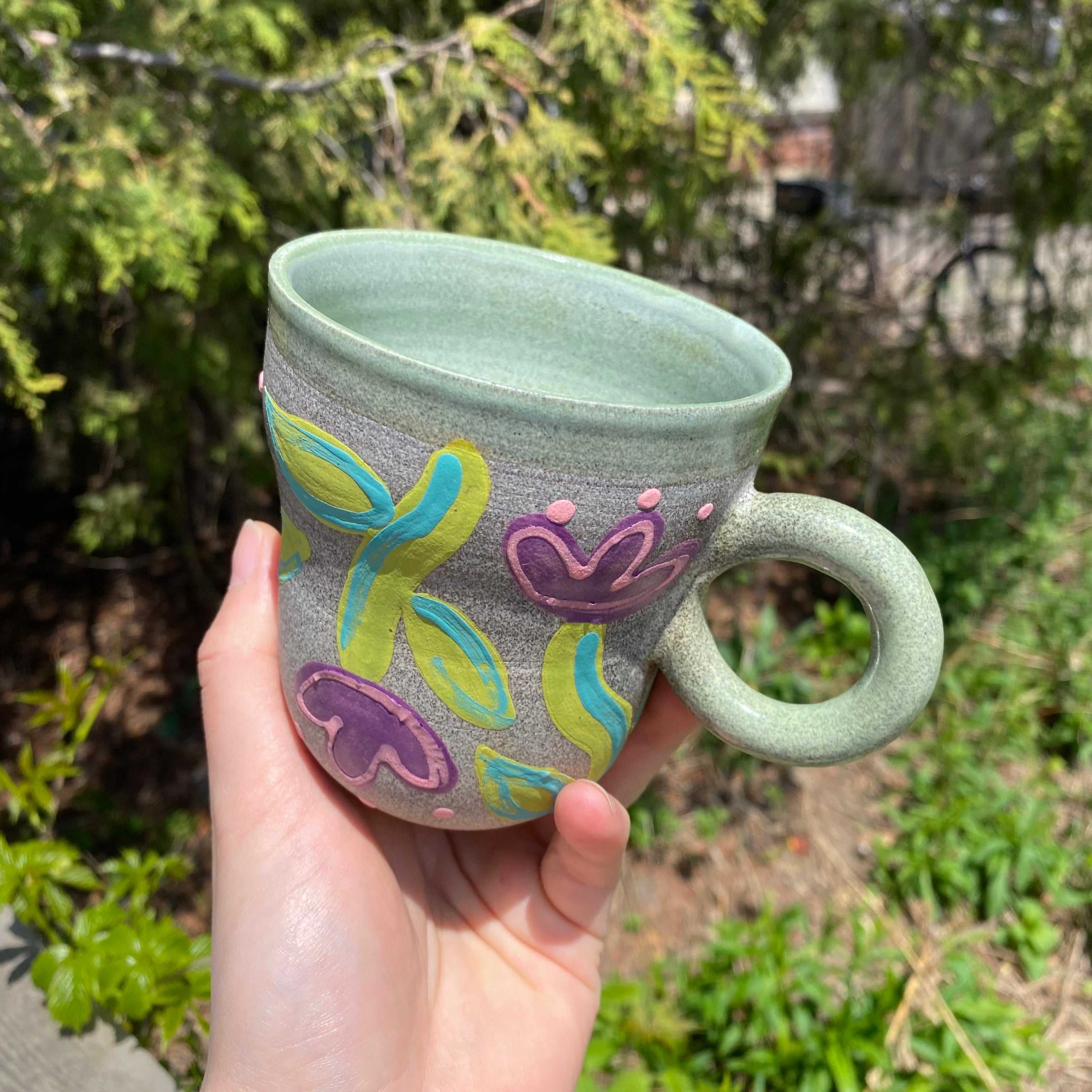 purple tulip granite mug