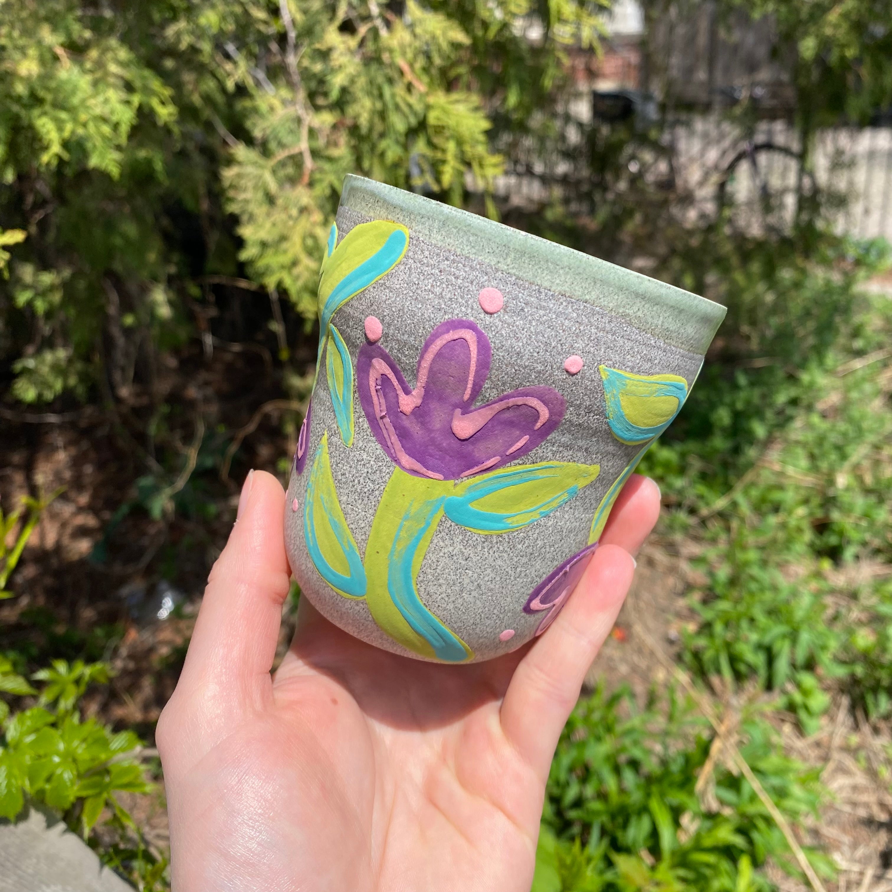 purple tulip granite mug