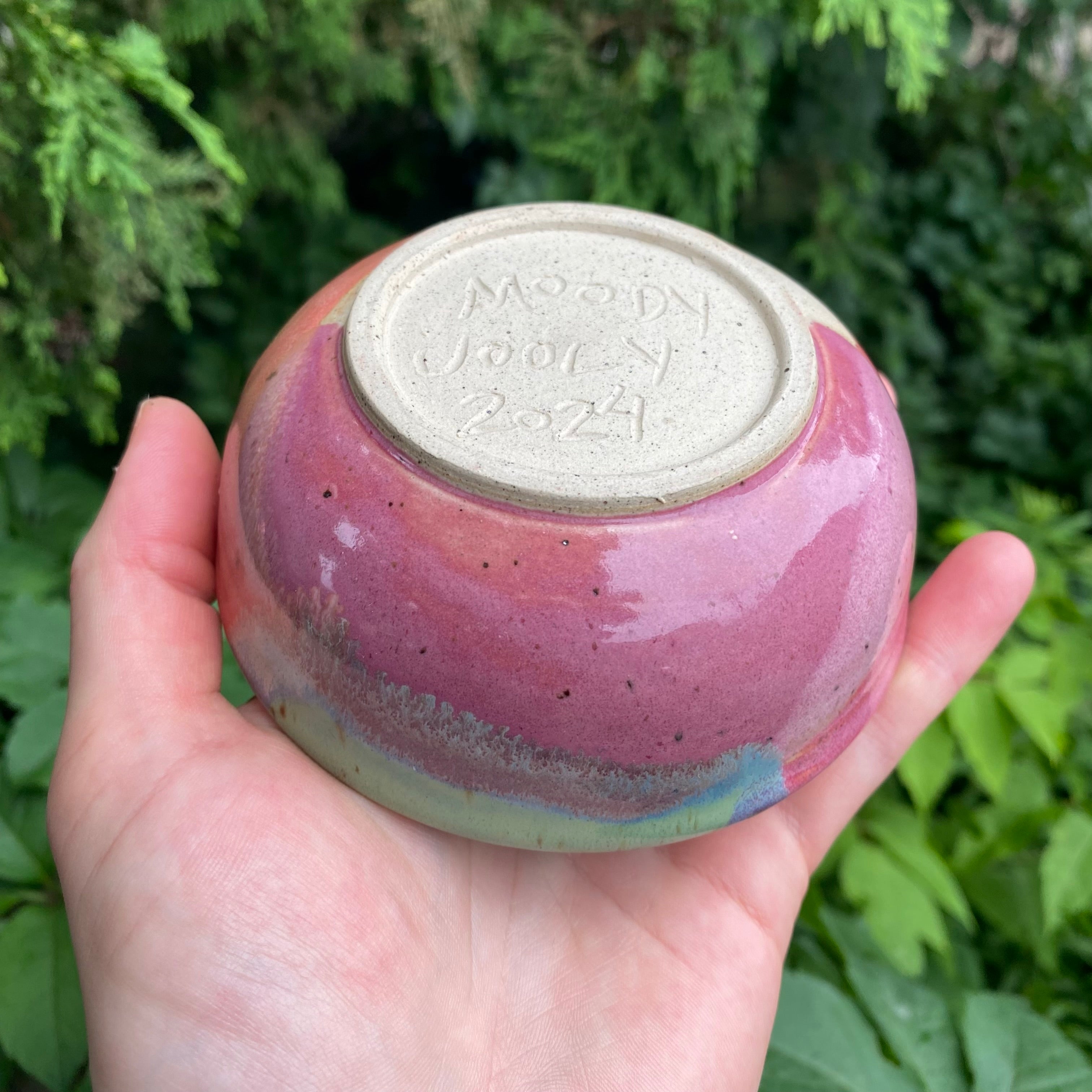 small pink coral turquoise glazy bowl