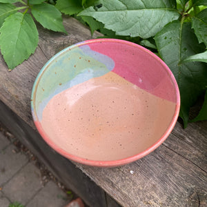 small pink coral turquoise glazy bowl