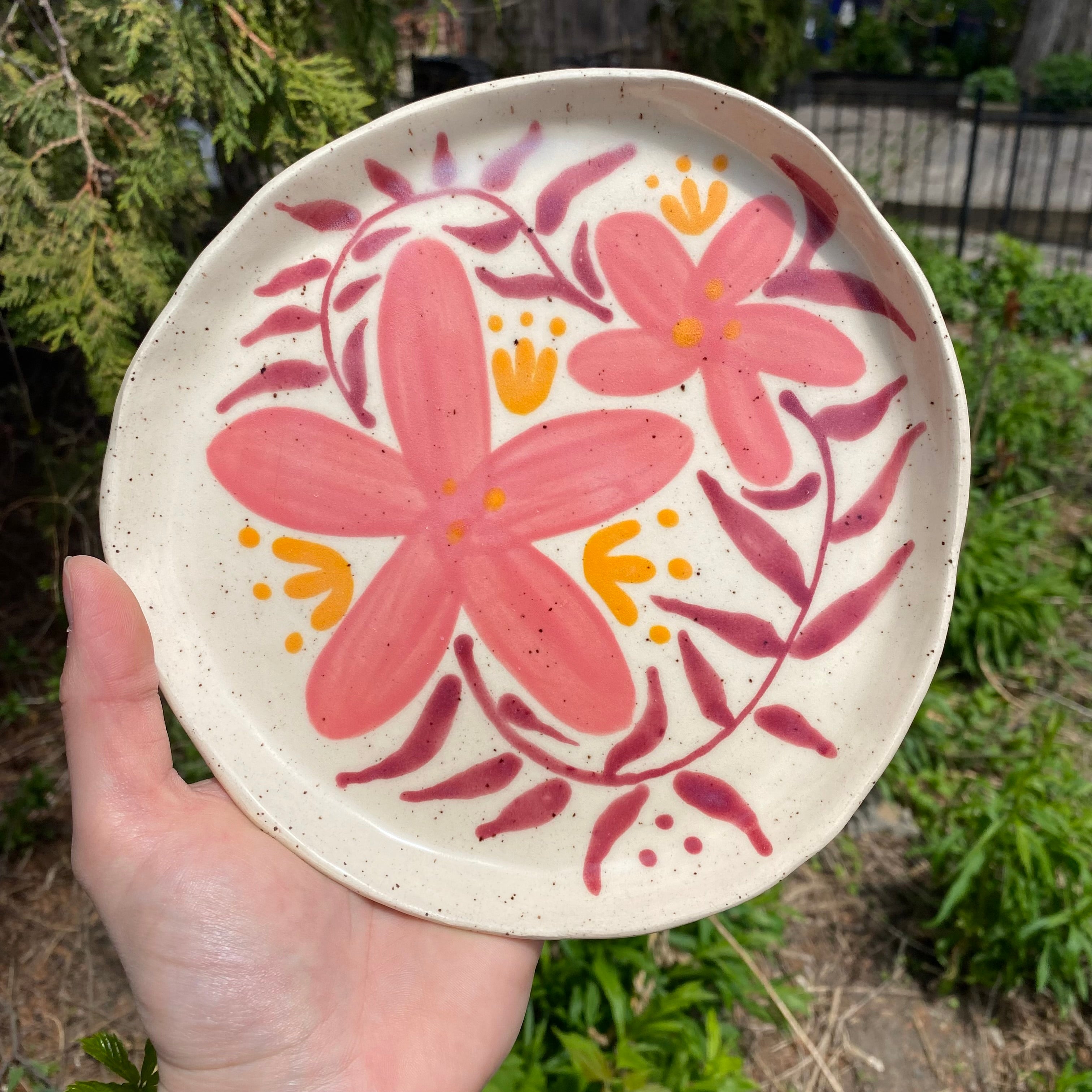 pink floral plate