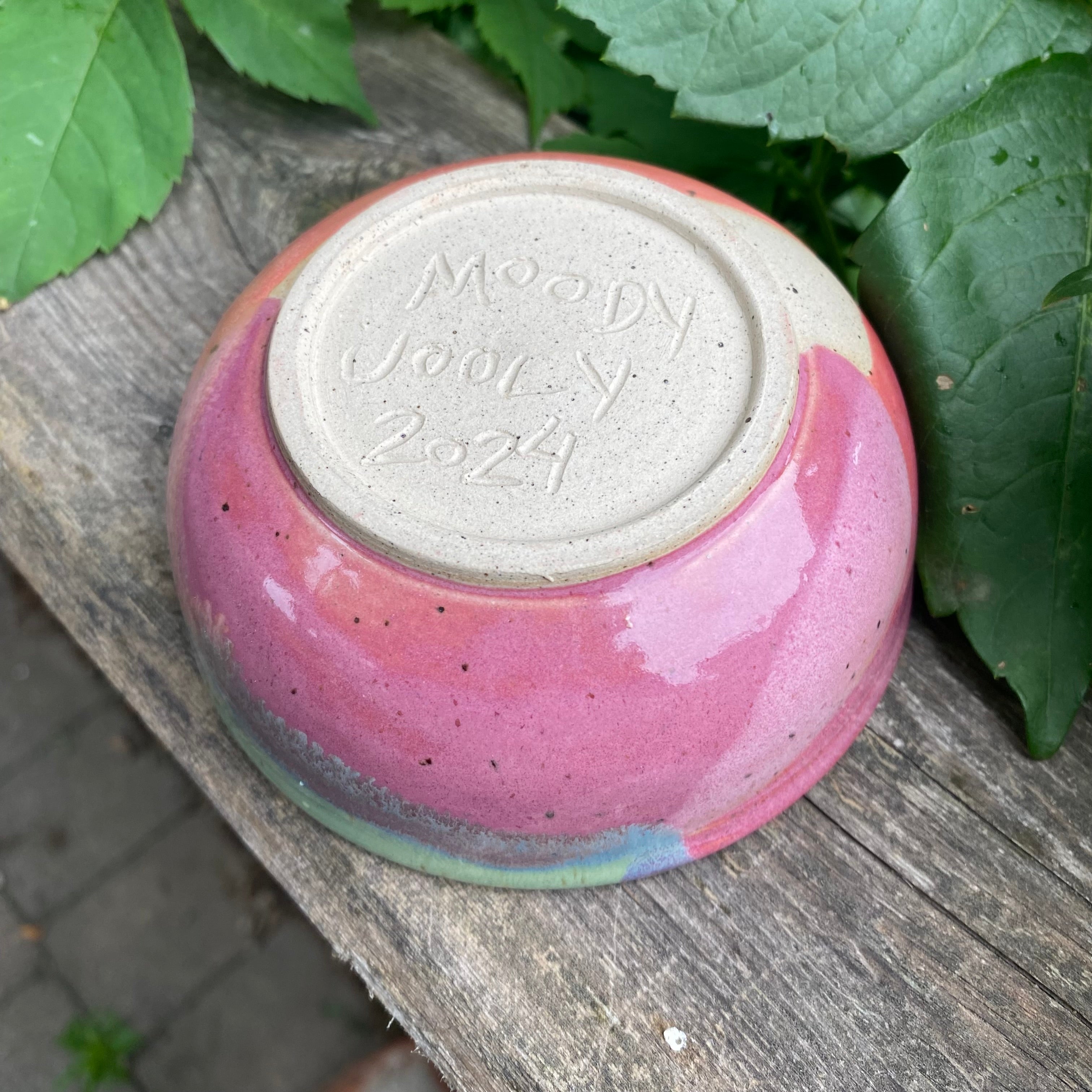 small pink coral turquoise glazy bowl