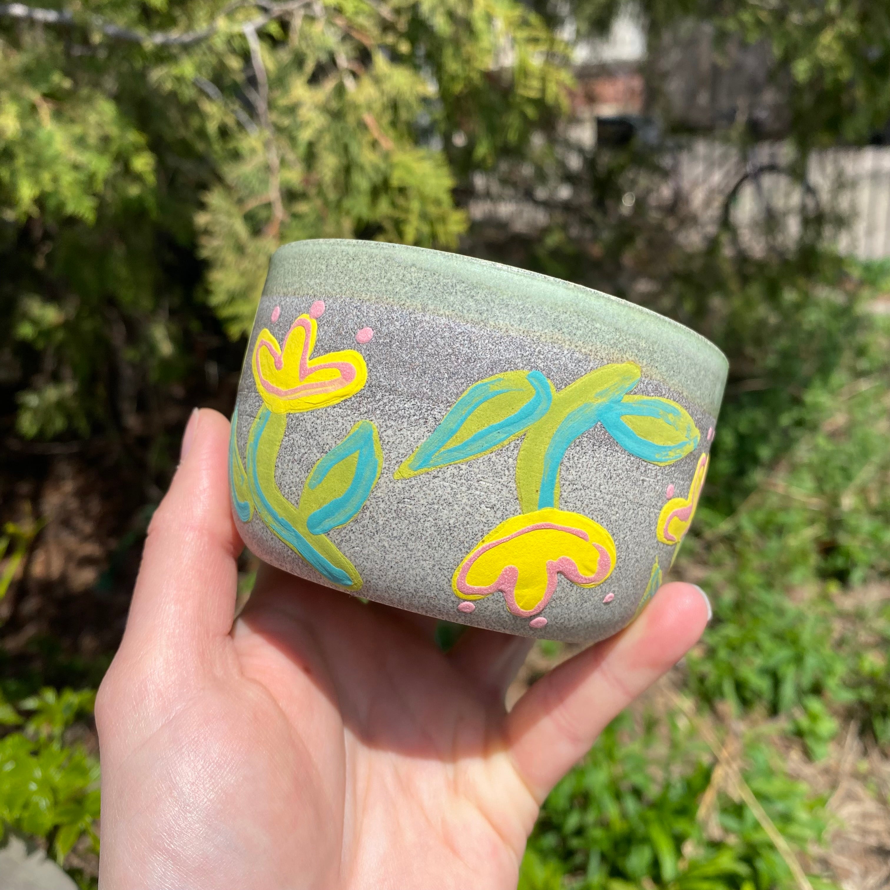 yellow tulip granite latte mug