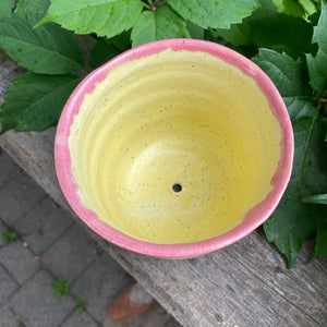 pink & yellow drippy glaze planter