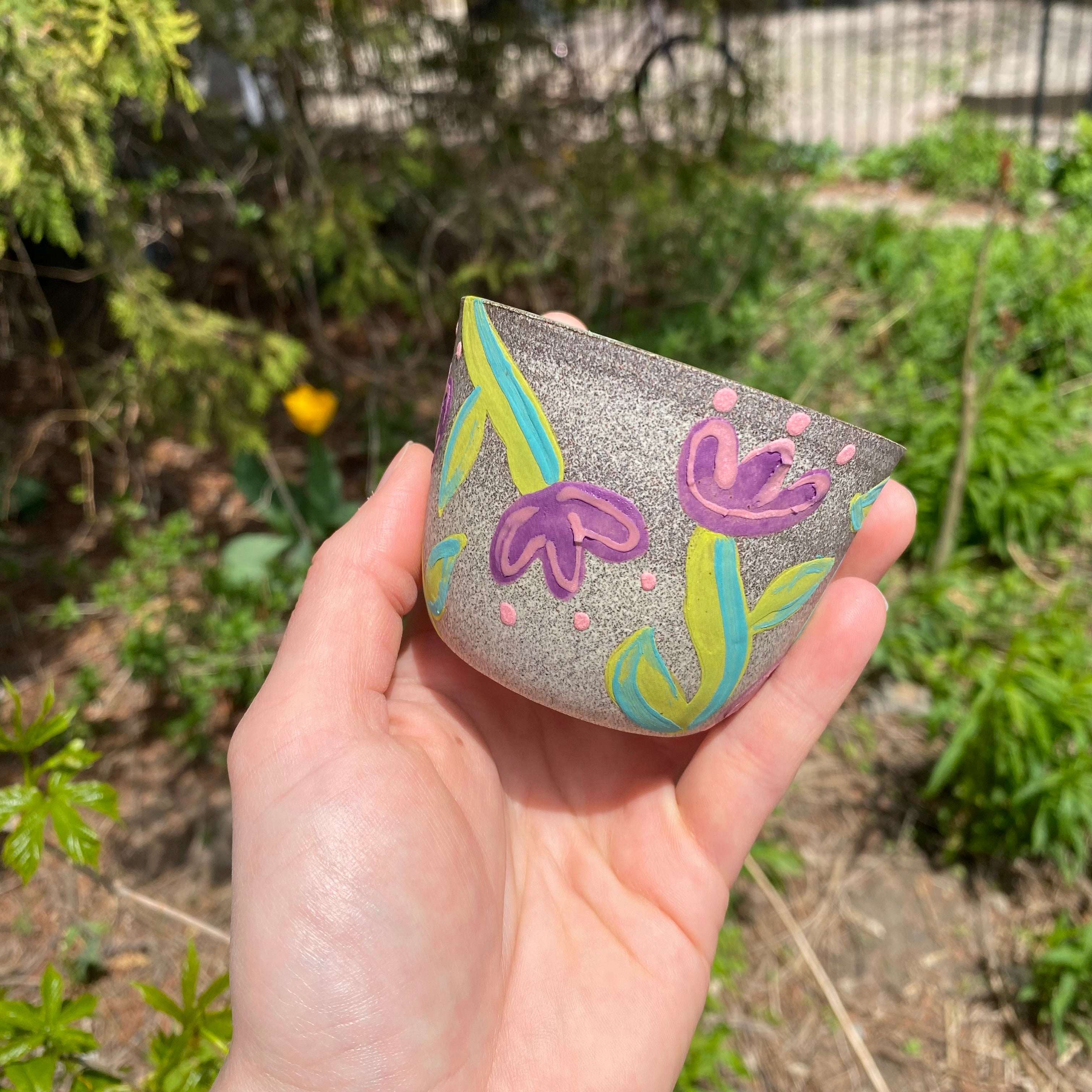 small purple tulip granite cup
