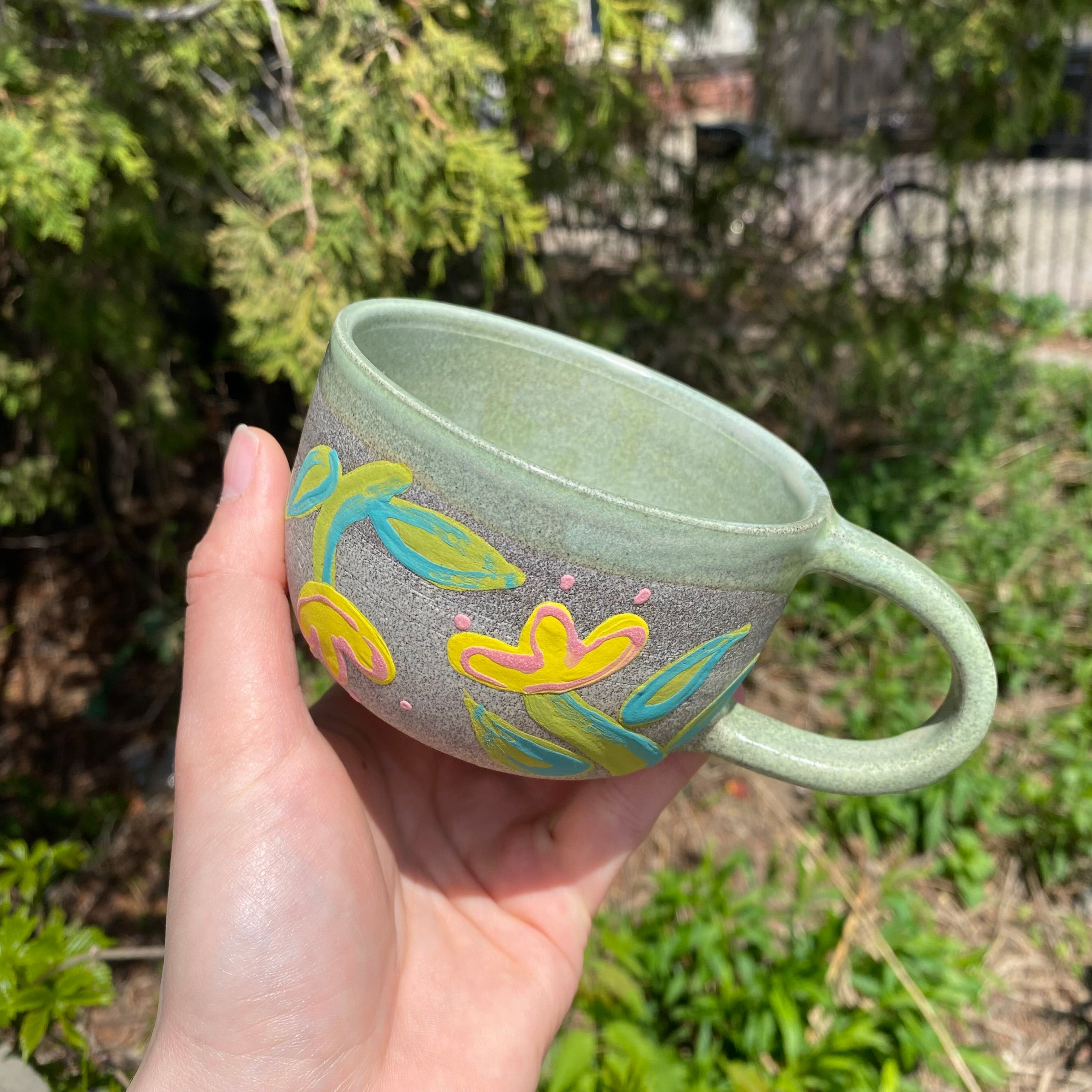 yellow tulip granite latte mug